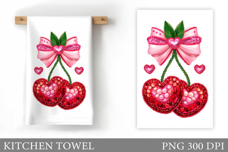 Valentines Cherry Kitchen Towel. Crochet Cherry Sublimation