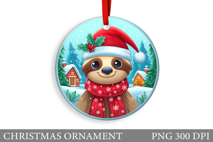 Cute Sloth Christmas Ornament. Christmas Sloth Sublimation