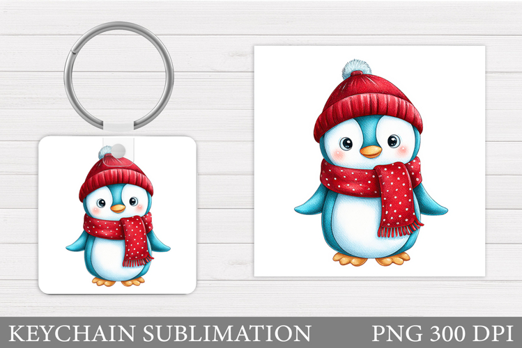 Cute Penguin Keychain Design. Christmas Keychain Sublimation