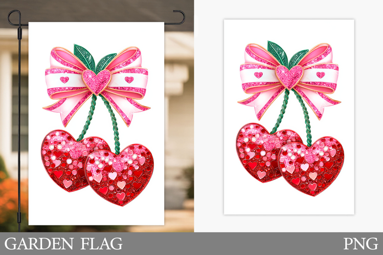 Valentines Cherry Garden Flag. Valentines Garden Flag Design