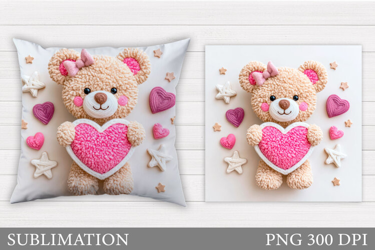 Crochet Valentines Bear Pillow. Valentine Pillow Sublimation example image 1