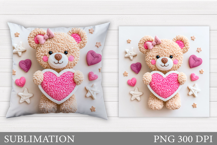 Crochet Valentines Bear Pillow. Valentine Pillow Sublimation