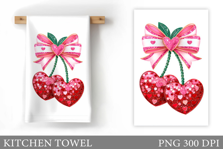 Valentines Cherry Kitchen Towel. Crochet Cherry Sublimation