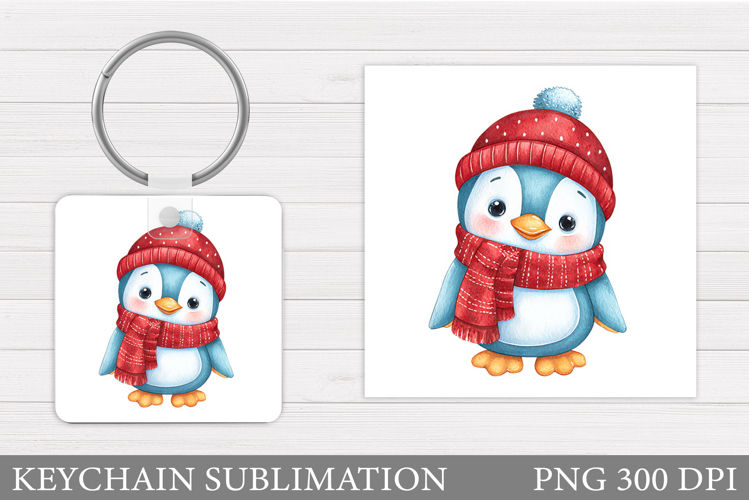 Cute Penguin Keychain Design. Christmas Keychain Sublimation