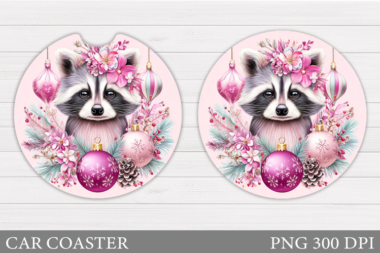 Christmas Raccoon Car Coaster. Christmas Car Coaster Design