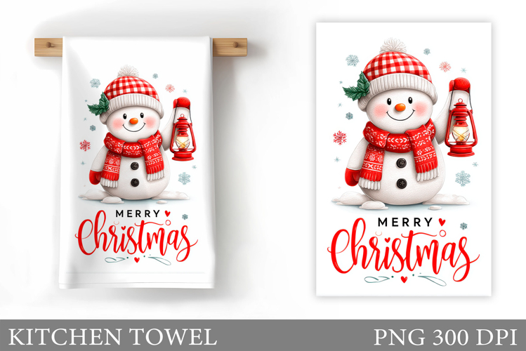 Snowman Kitchen Towel Design. Christmas Kitchen Towel