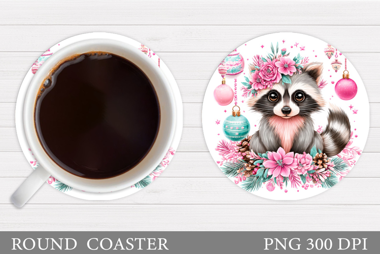 Christmas Raccoon Coaster. Christmas Coaster Sublimation