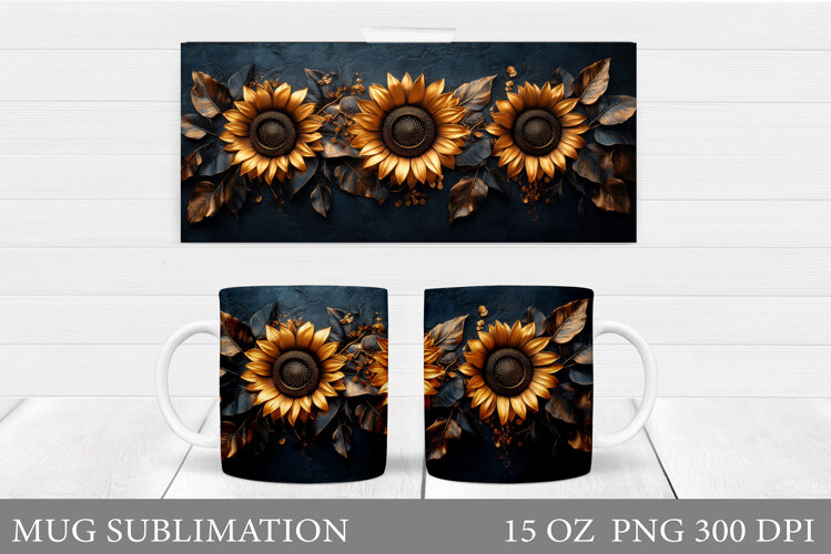 Sunflowers Mug Sublimation. Flowers Mug Wrap Design example image 1