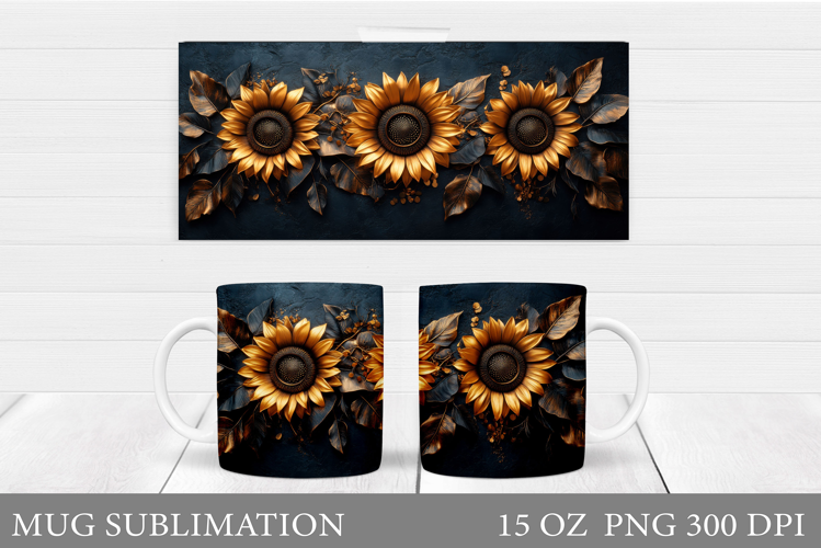 Sunflowers Mug Sublimation. Flowers Mug Wrap Design
