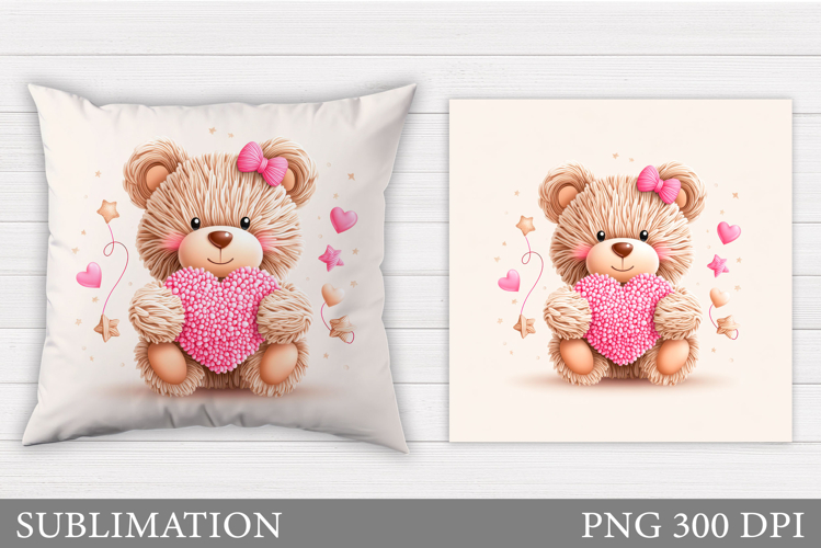 Crochet Valentines Bear Pillow. Valentine Pillow Sublimation