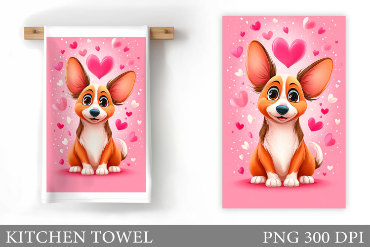 Valentines Dog Kitchen Towel. Valentine Kitchen Towel Design