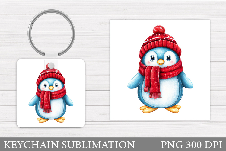 Cute Penguin Keychain Sublimation. Christmas Keychain Design