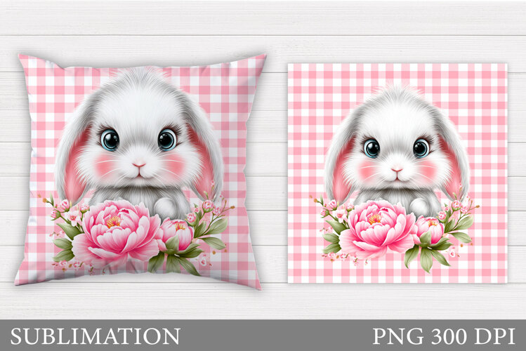 Cute Bunny Pillow Design. Cute Bunny Flowers Sublimation example image 1