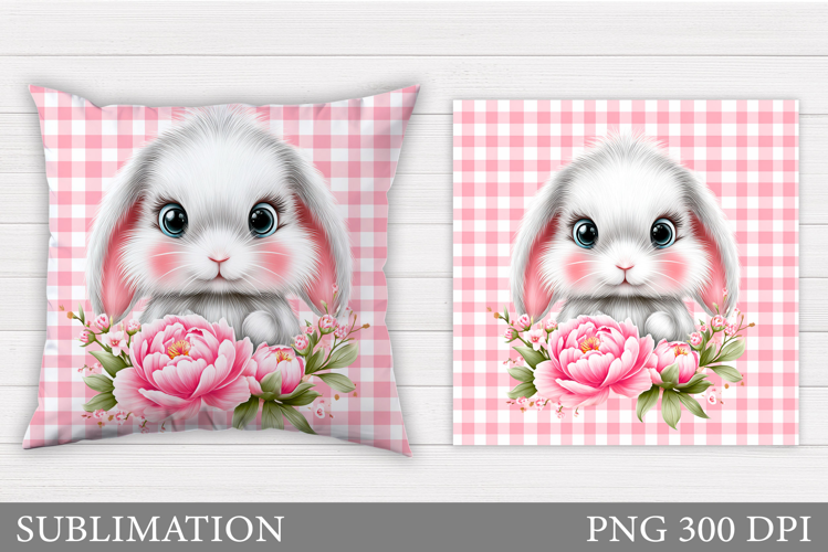 Cute Bunny Pillow Design. Cute Bunny Flowers Sublimation