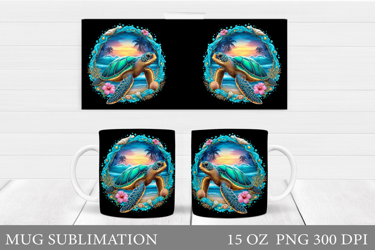Sea Turtle Mug Sublimation. Sea Turtle Mug Wrap Design