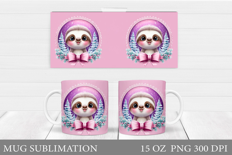 Cute Sloth Mug Design. Christmas Mug Sublimation