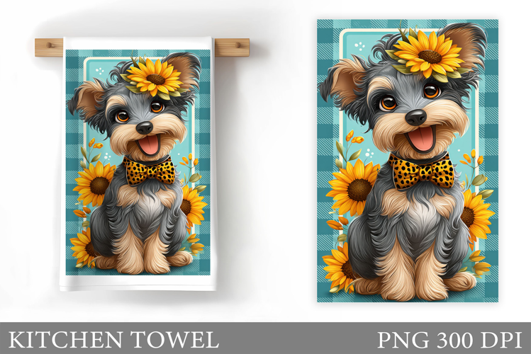 Cute Dog Kitchen Towel. Dog Flowers Kitchen Towel