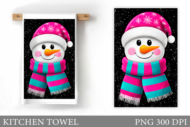 Cute Snowman Kitchen Towel. Christmas Kitchen Towel Design