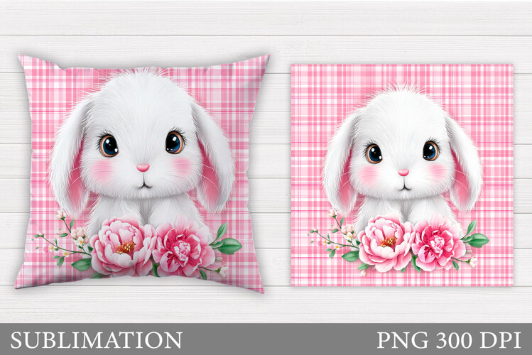 Cute Bunny Pillow Design. Cute Bunny Flowers Sublimation example image 1