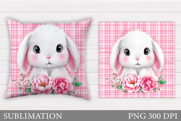 Cute Bunny Pillow Design. Cute Bunny Flowers Sublimation