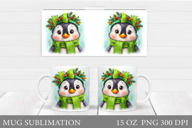 Christmas Penguin Mug Sublimation. Christmas Mug Design example image 1