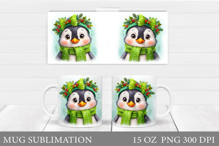 Christmas Penguin Mug Sublimation. Christmas Mug Design