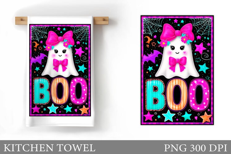 Boo Kitchen Towel Sublimation. Halloween Kitchen Towel example image 1