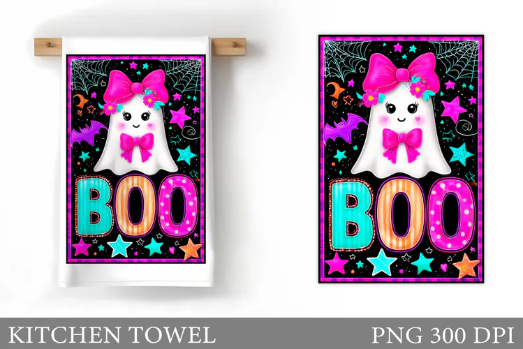 Boo Kitchen Towel Sublimation. Halloween Kitchen Towel