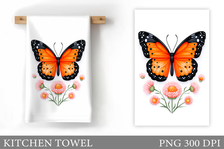 Butterfly Kitchen Towel. Flowers Kitchen Towel Sublimation