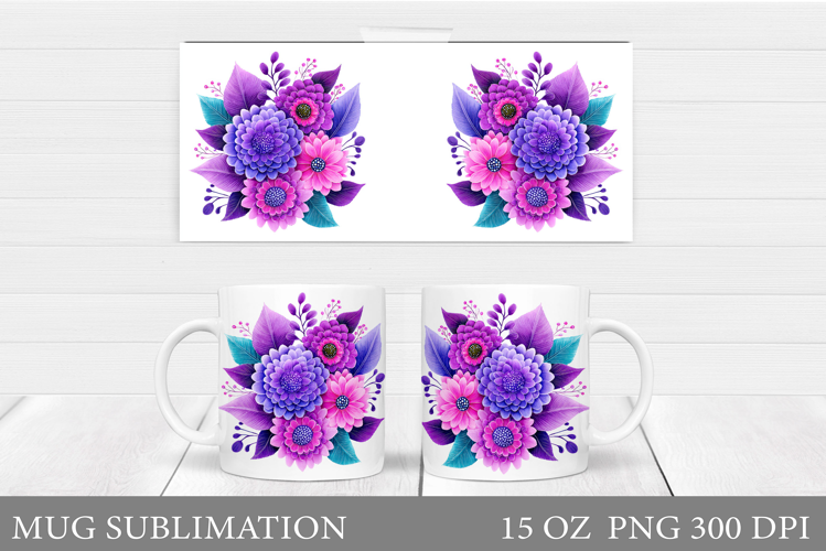 Flowers Mug Sublimation. Floral Mug Wrap Design