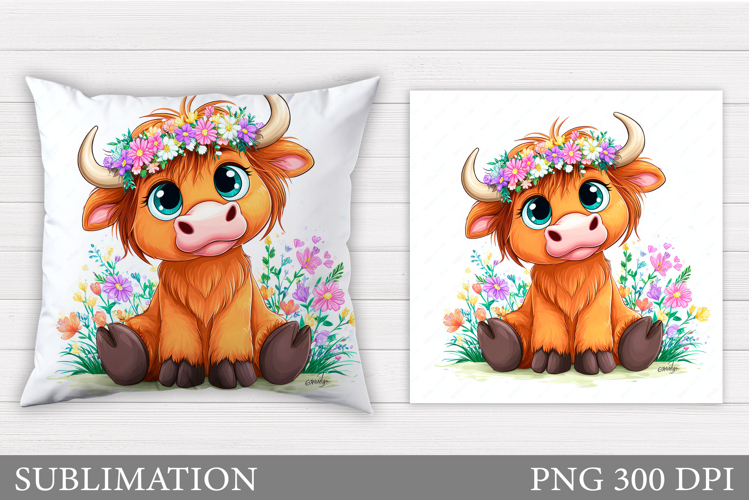 Cute Cow Pillow Design. Cow Flowers Pillow Sublimation