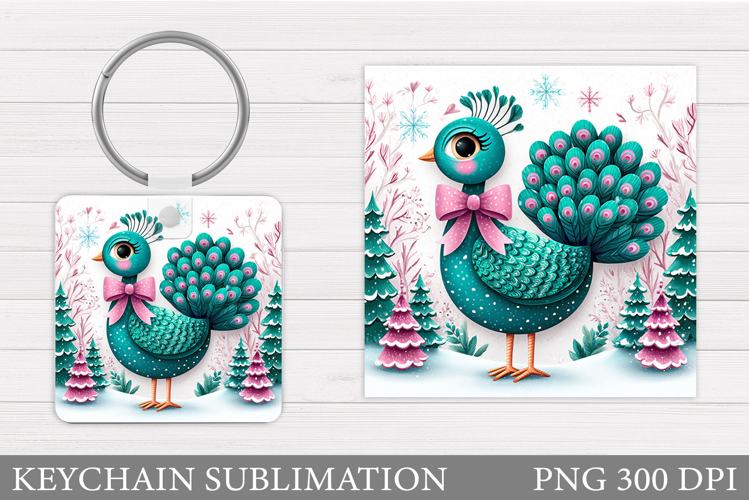 Christmas Peacock Keychain. Christmas Keychain Sublimation