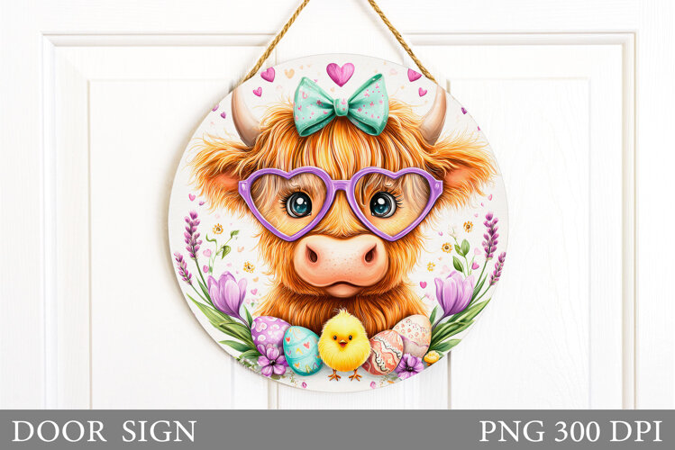 Easter Cow Door Sign Sublimation. Easter Door Sign Design example image 1