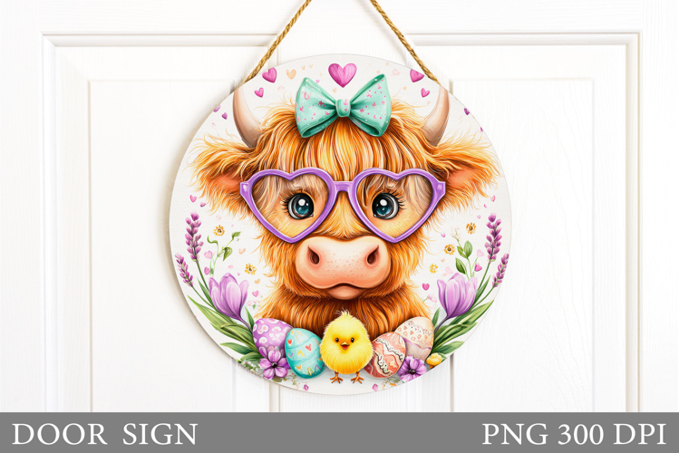 Easter Cow Door Sign Sublimation. Easter Door Sign Design