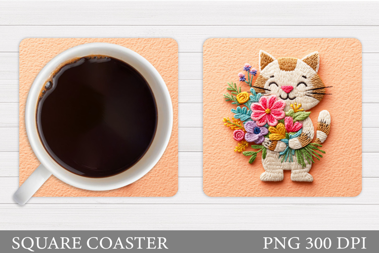 Cute Cat Coaster Design. Cat Flowers Coaster