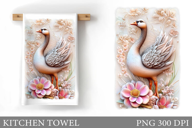 Cute Goose Kitchen Towel Design. Goose Flowers Kitchen Towel example image 1