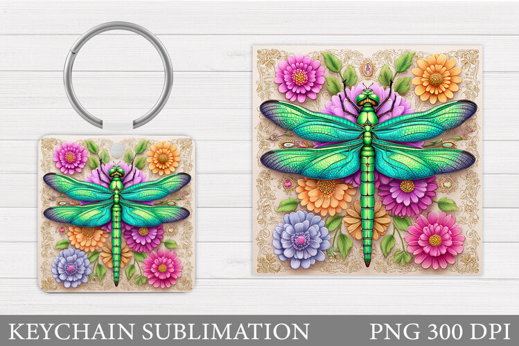 Dragonfly Keychain Design. Dragonfly Flowers Sublimation example image 1