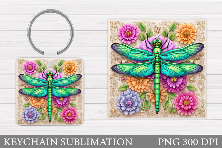 Dragonfly Keychain Design. Dragonfly Flowers Sublimation