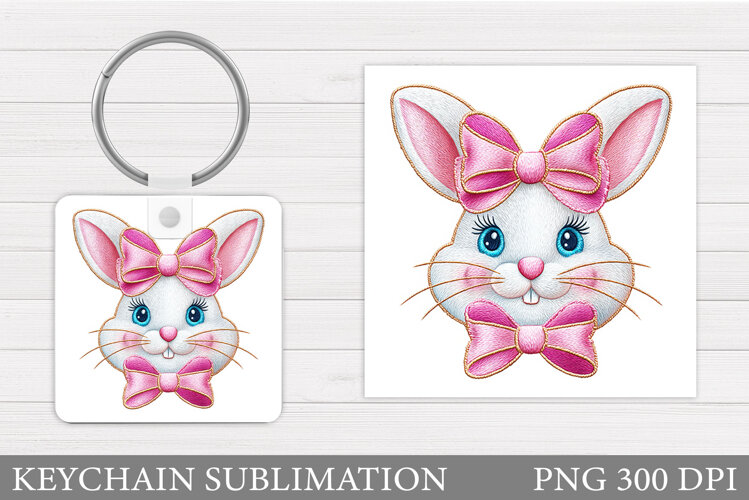 Cute Bunny Keychain. Spring Bunny Keychain Sublimation example image 1