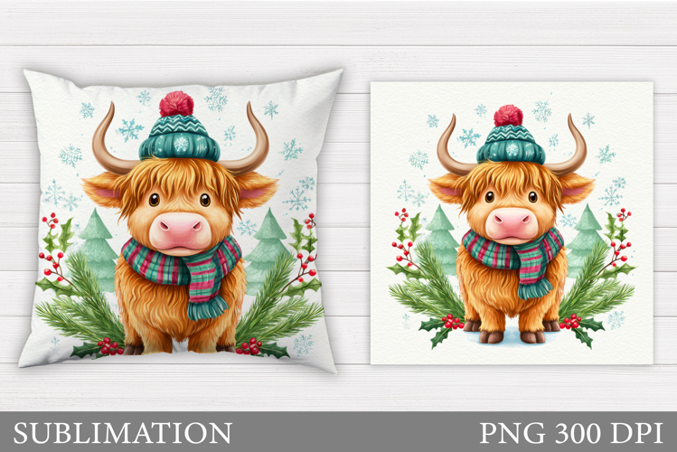 Christmas Cow Pillow Sublimation. Christmas Pillow Design