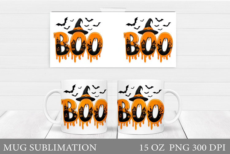 Boo Mug Wrap Design. Halloween Sublimation