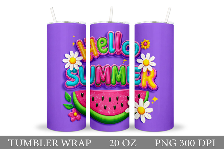 Hello Summer Tumbler Design. Watermelon Tumbler Sublimation