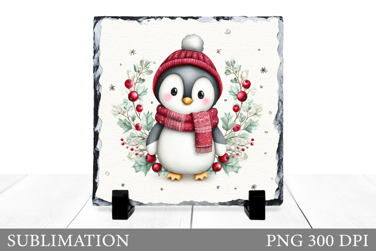 Christmas Penguin Slate Design. Cute Penguin Sublimation