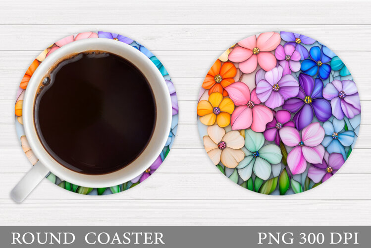 Flowers Coaster Sublimation. Floral Coaster Design example image 1