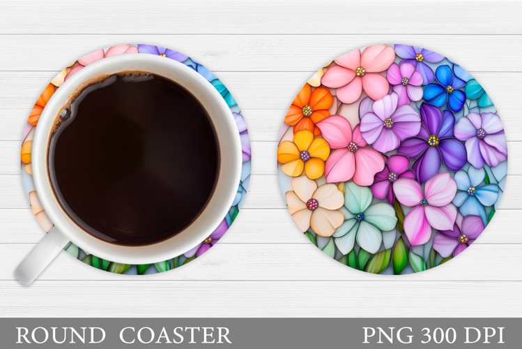 Flowers Coaster Sublimation. Floral Coaster Design