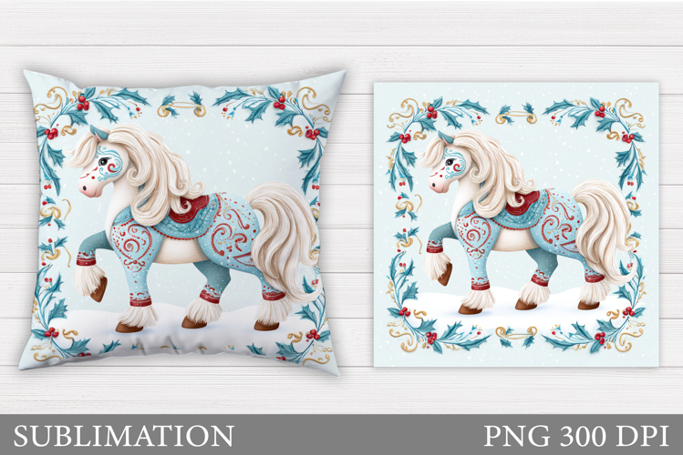 Christmas Horse Pillow Design. Christmas Pillow Sublimation