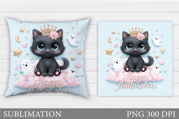 Black Cat Pillow Sublimation.Halloween Pillow Design