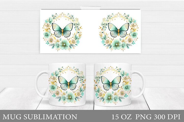 Butterfly Mug Sublimation. Butterfly Flowers Mug Design example image 1