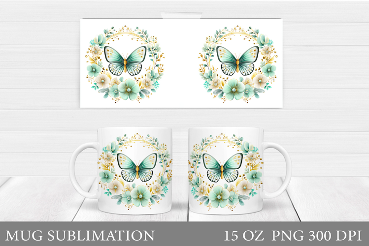Butterfly Mug Sublimation. Butterfly Flowers Mug Design