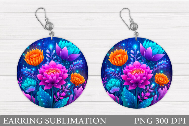 Flowers Round Earring Design. Flowers Earring Sublimation example image 1